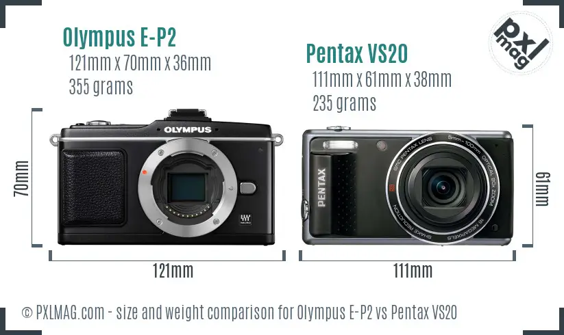 Olympus E-P2 vs Pentax VS20 size comparison