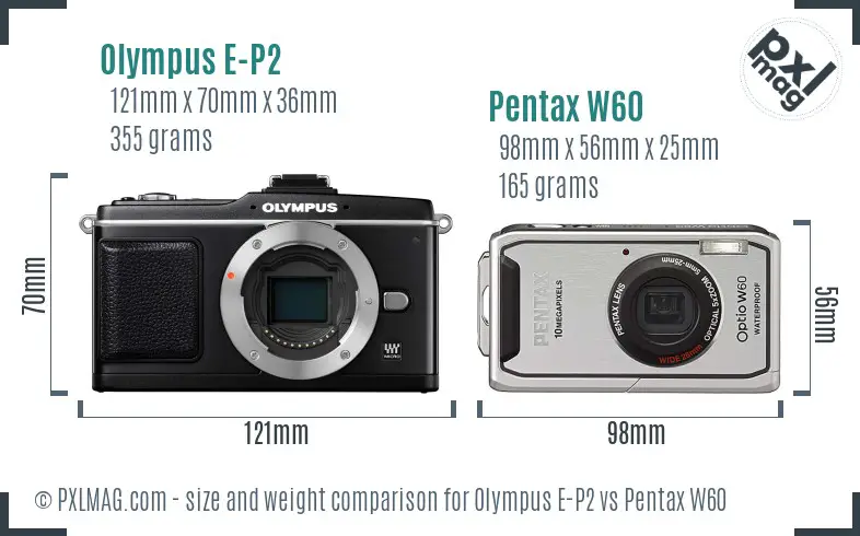 Olympus E-P2 vs Pentax W60 size comparison