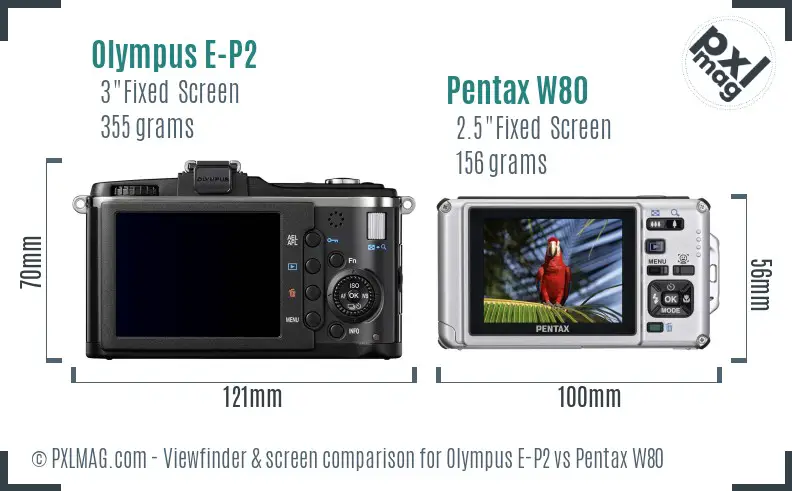 Olympus E-P2 vs Pentax W80 Screen and Viewfinder comparison