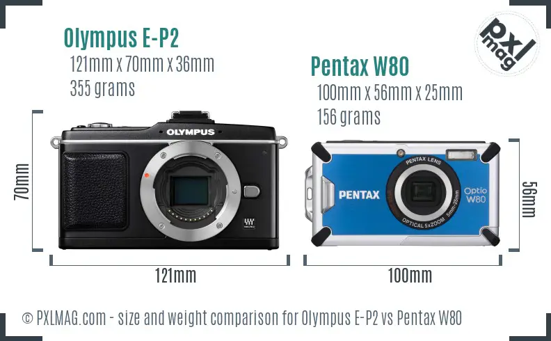 Olympus E-P2 vs Pentax W80 size comparison