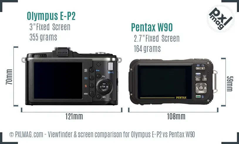 Olympus E-P2 vs Pentax W90 Screen and Viewfinder comparison