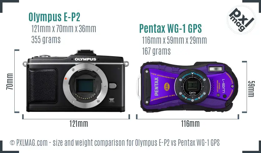 Olympus E-P2 vs Pentax WG-1 GPS size comparison