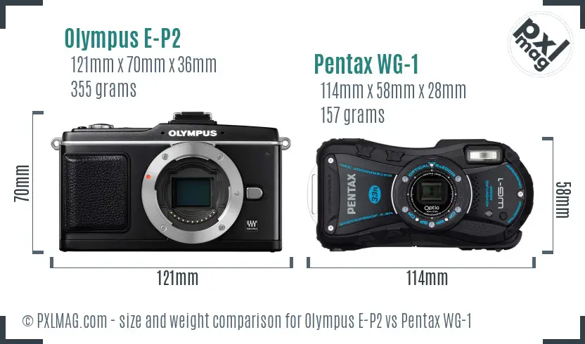 Olympus E-P2 vs Pentax WG-1 size comparison