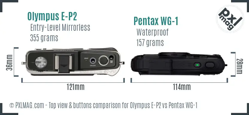 Olympus E-P2 vs Pentax WG-1 top view buttons comparison
