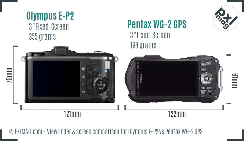 Olympus E-P2 vs Pentax WG-2 GPS Screen and Viewfinder comparison