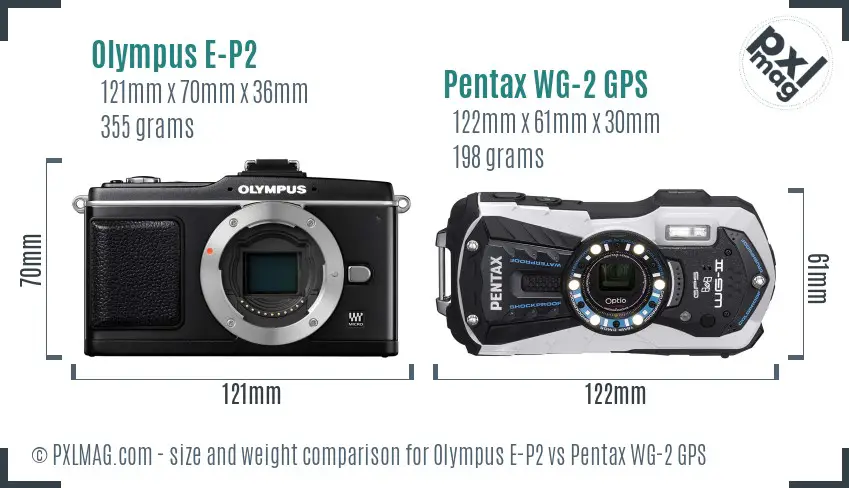 Olympus E-P2 vs Pentax WG-2 GPS size comparison