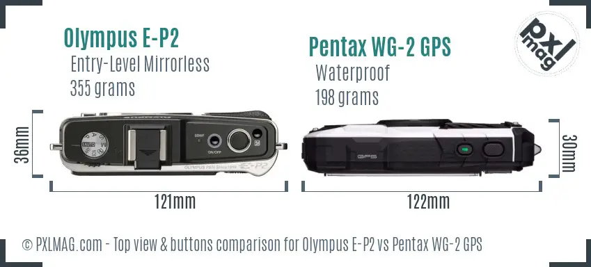 Olympus E-P2 vs Pentax WG-2 GPS top view buttons comparison