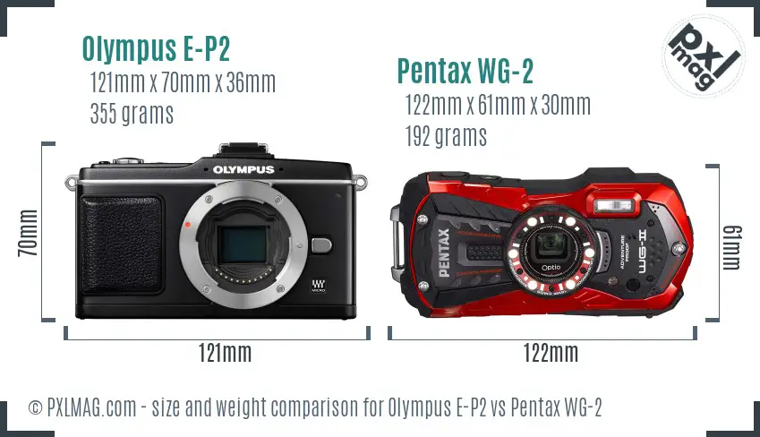 Olympus E-P2 vs Pentax WG-2 size comparison