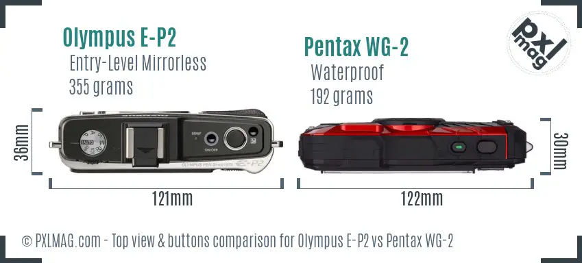 Olympus E-P2 vs Pentax WG-2 top view buttons comparison