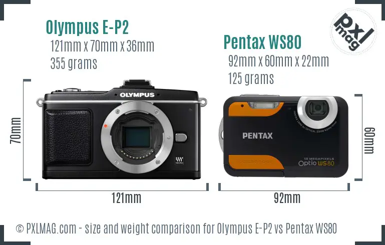 Olympus E-P2 vs Pentax WS80 size comparison