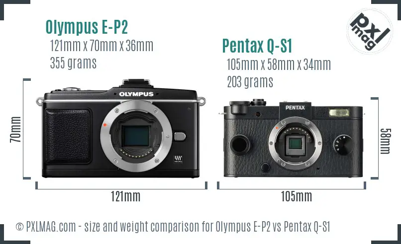 Olympus E-P2 vs Pentax Q-S1 size comparison