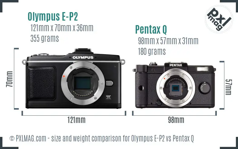 Olympus E-P2 vs Pentax Q size comparison