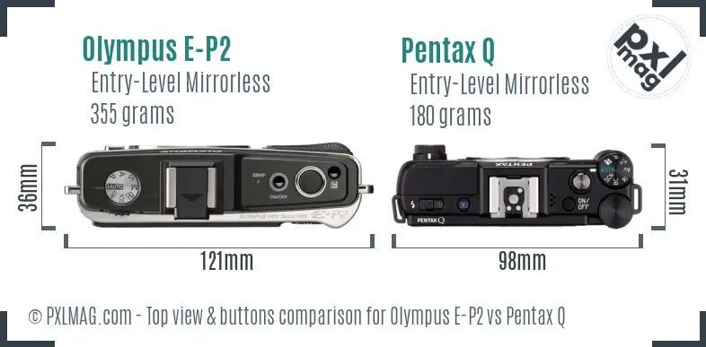 Olympus E-P2 vs Pentax Q top view buttons comparison