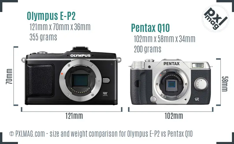 Olympus E-P2 vs Pentax Q10 size comparison
