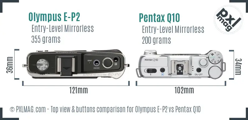 Olympus E-P2 vs Pentax Q10 top view buttons comparison