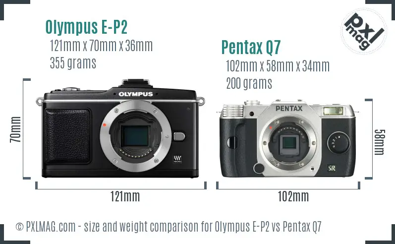 Olympus E-P2 vs Pentax Q7 size comparison
