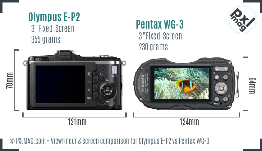 Olympus E-P2 vs Pentax WG-3 Screen and Viewfinder comparison