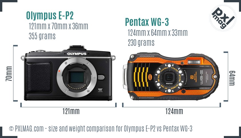 Olympus E-P2 vs Pentax WG-3 size comparison Olympus E-P2 vs Pentax WG-3 size comparison