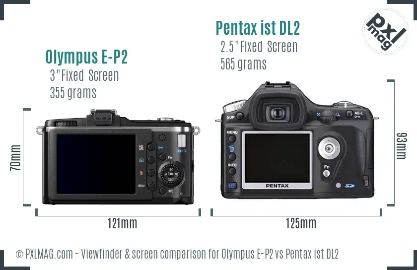 Olympus E-P2 vs Pentax ist DL2 Screen and Viewfinder comparison