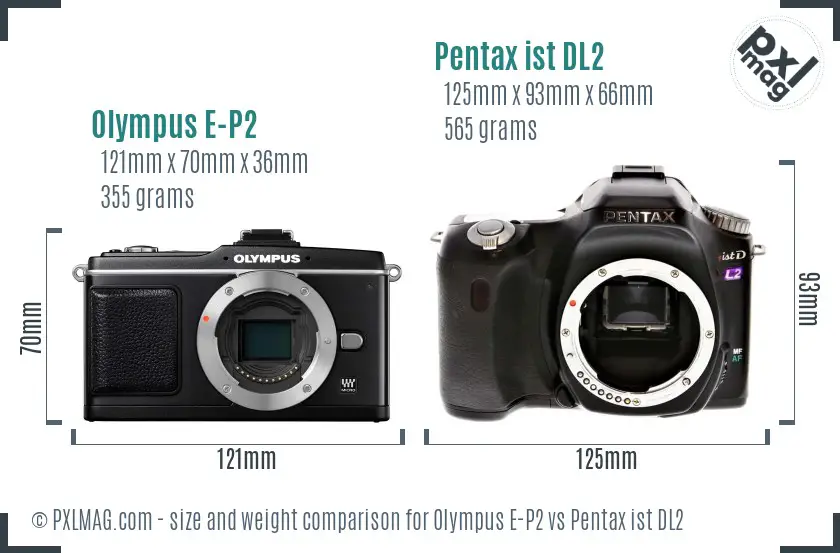Olympus E-P2 vs Pentax ist DL2 size comparison