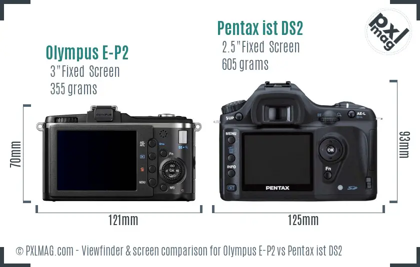 Olympus E-P2 vs Pentax ist DS2 Screen and Viewfinder comparison