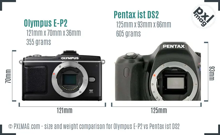 Olympus E-P2 vs Pentax ist DS2 size comparison