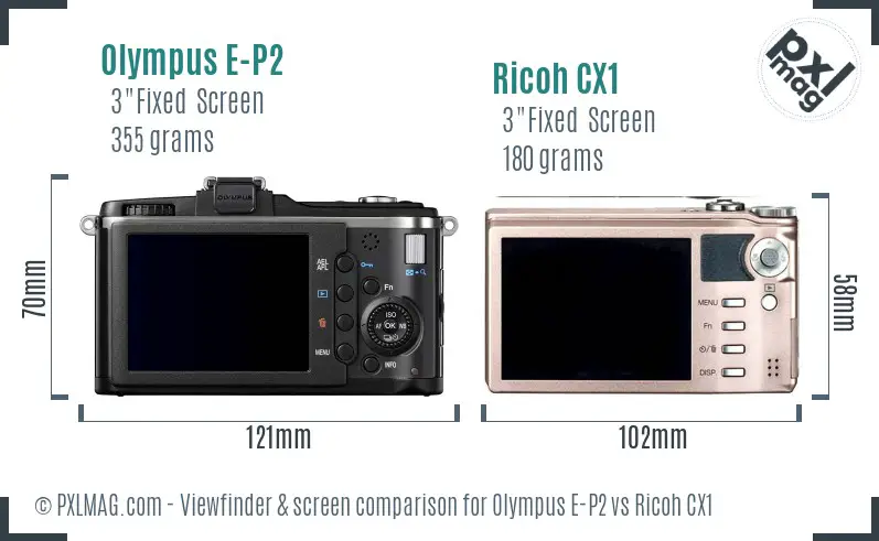 Olympus E-P2 vs Ricoh CX1 Screen and Viewfinder comparison