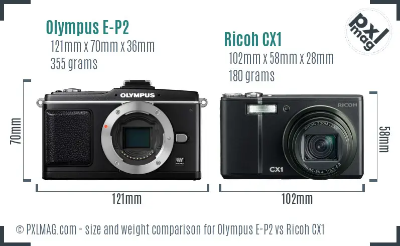 Olympus E-P2 vs Ricoh CX1 size comparison