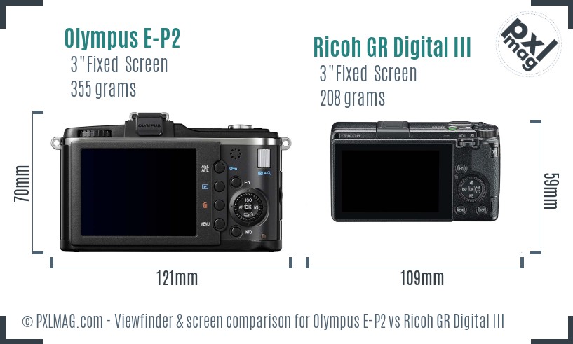 Olympus E-P2 vs Ricoh GR Digital III Screen and Viewfinder comparison