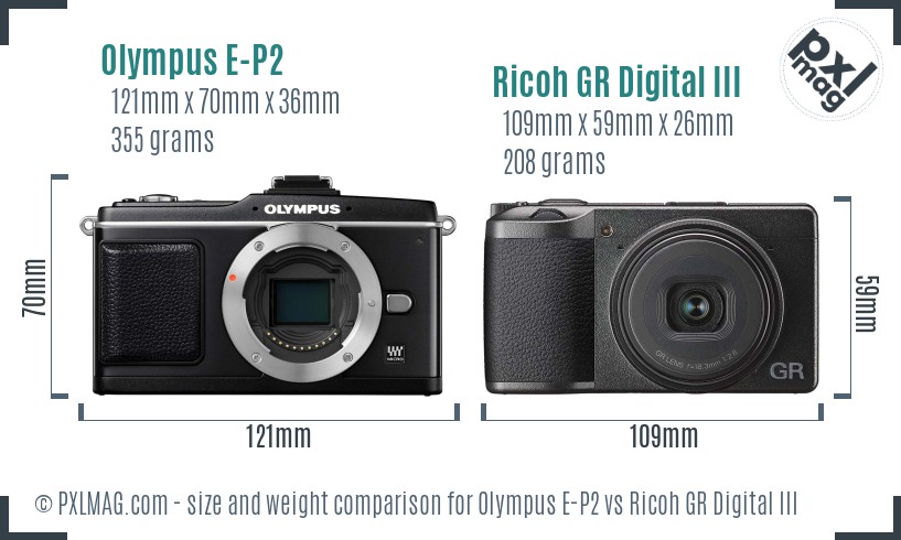Olympus E-P2 vs Ricoh GR Digital III size comparison