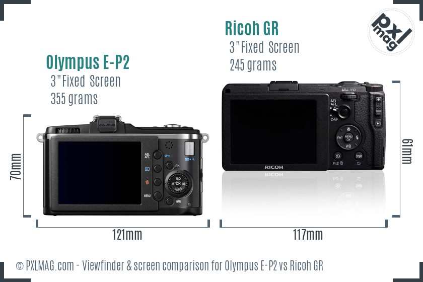 Olympus E-P2 vs Ricoh GR Screen and Viewfinder comparison