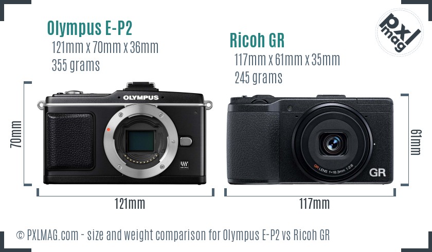 Olympus E-P2 vs Ricoh GR size comparison Olympus E-P2 vs Ricoh GR size comparison