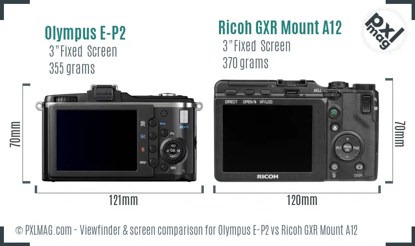 Olympus E-P2 vs Ricoh GXR Mount A12 Screen and Viewfinder comparison