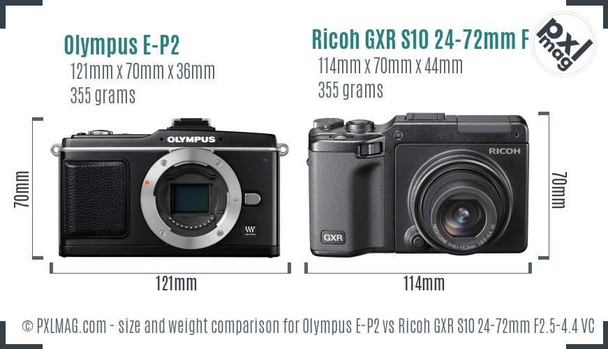 Olympus E-P2 vs Ricoh GXR S10 24-72mm F2.5-4.4 VC size comparison