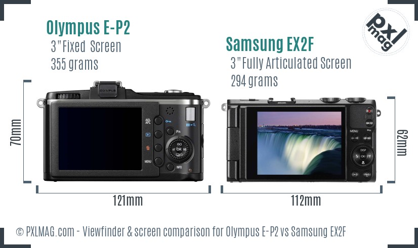 Olympus E-P2 vs Samsung EX2F Screen and Viewfinder comparison