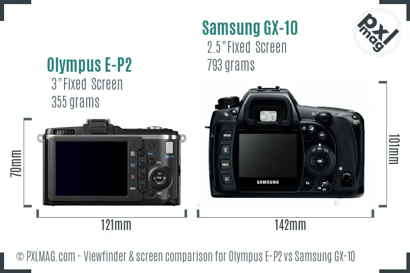 Olympus E-P2 vs Samsung GX-10 Screen and Viewfinder comparison