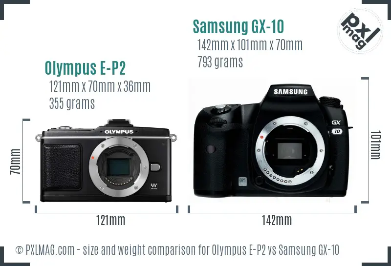 Olympus E-P2 vs Samsung GX-10 size comparison