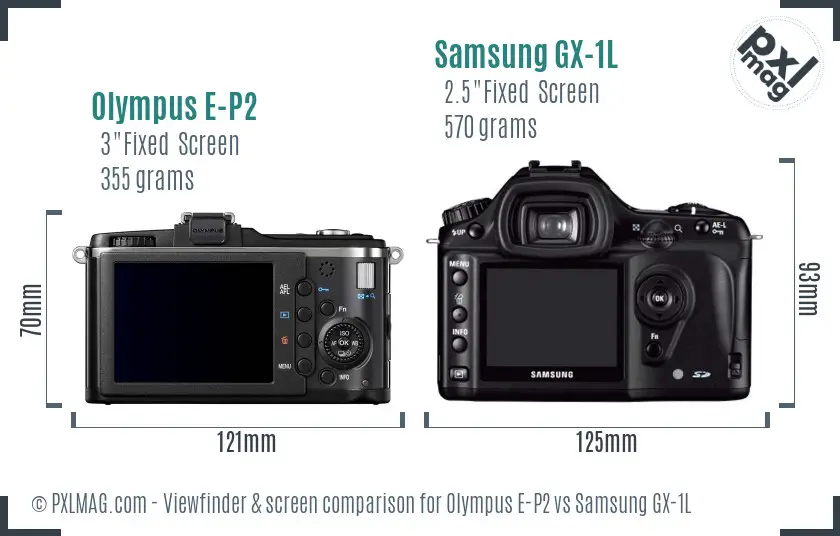 Olympus E-P2 vs Samsung GX-1L Screen and Viewfinder comparison