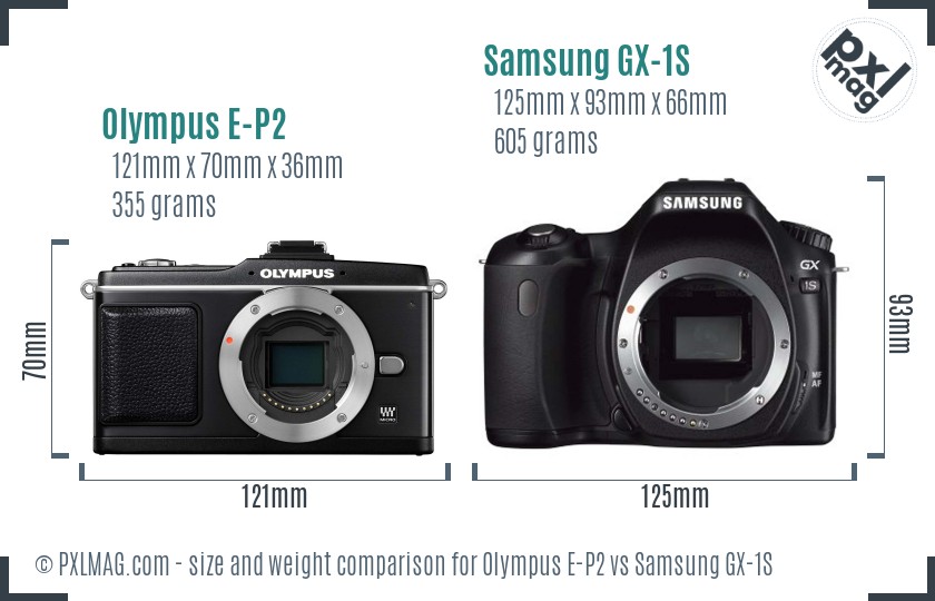 Olympus E-P2 vs Samsung GX-1S size comparison
