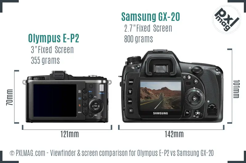 Olympus E-P2 vs Samsung GX-20 Screen and Viewfinder comparison