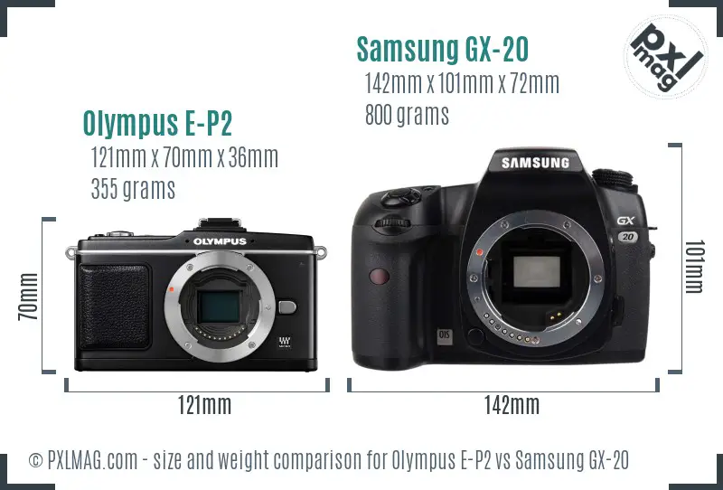 Olympus E-P2 vs Samsung GX-20 size comparison