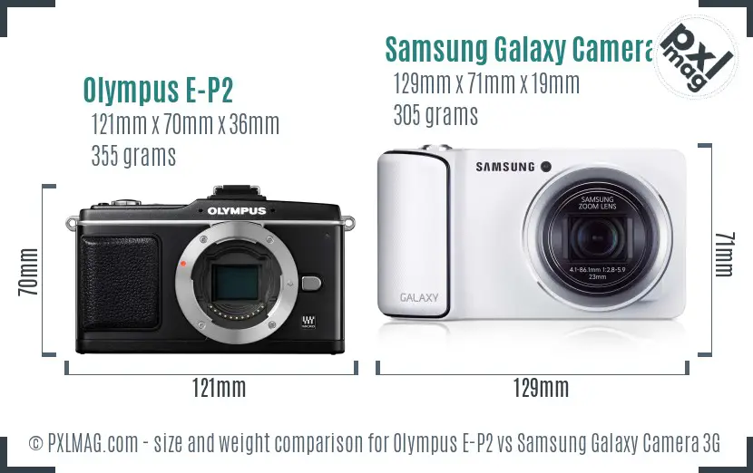 Olympus E-P2 vs Samsung Galaxy Camera 3G size comparison Olympus E-P2 vs Samsung Galaxy Camera 3G size comparison
