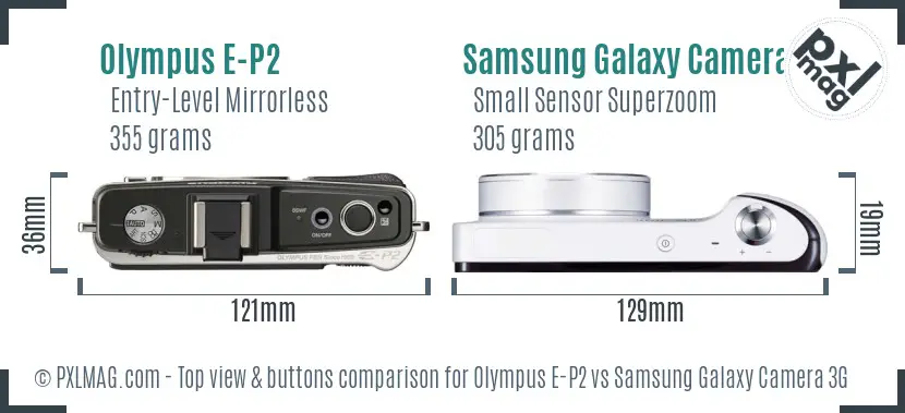 Olympus E-P2 vs Samsung Galaxy Camera 3G top view buttons comparison