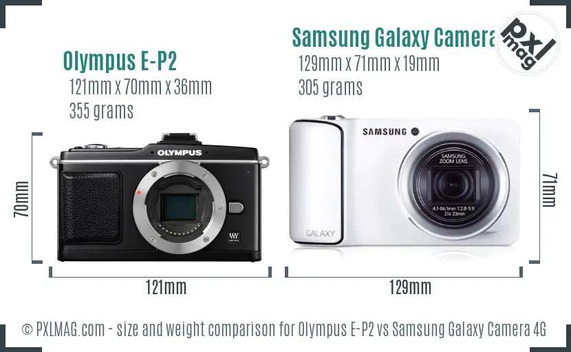 Olympus E-P2 vs Samsung Galaxy Camera 4G size comparison Olympus E-P2 vs Samsung Galaxy Camera 4G size comparison