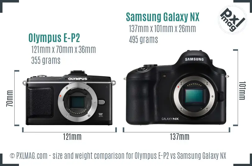 Olympus E-P2 vs Samsung Galaxy NX size comparison