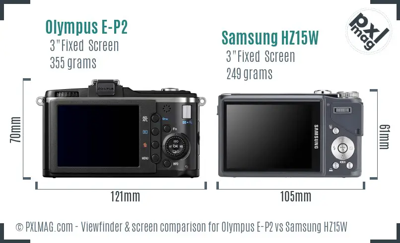 Olympus E-P2 vs Samsung HZ15W Screen and Viewfinder comparison