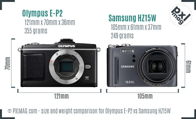 Olympus E-P2 vs Samsung HZ15W size comparison