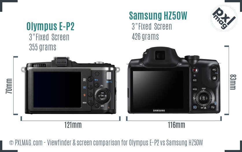 Olympus E-P2 vs Samsung HZ50W Screen and Viewfinder comparison