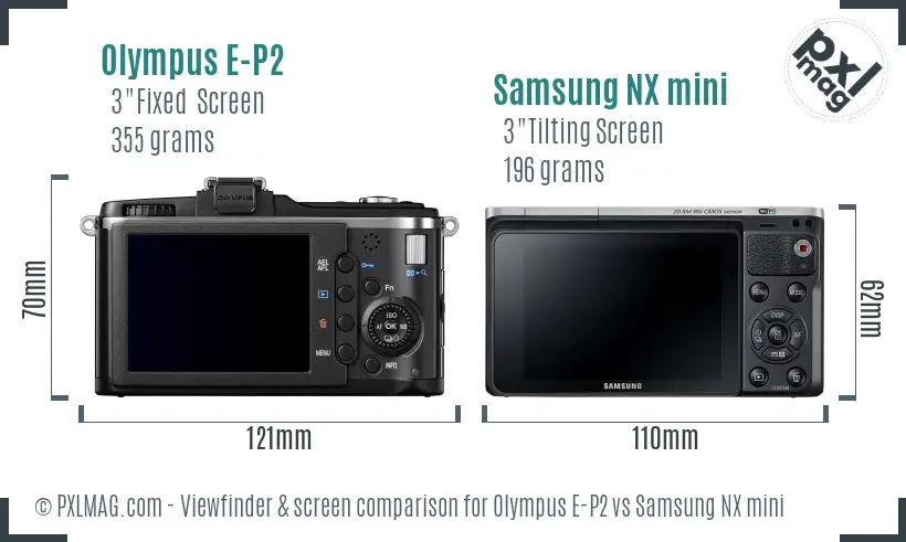 Olympus E-P2 vs Samsung NX mini Screen and Viewfinder comparison