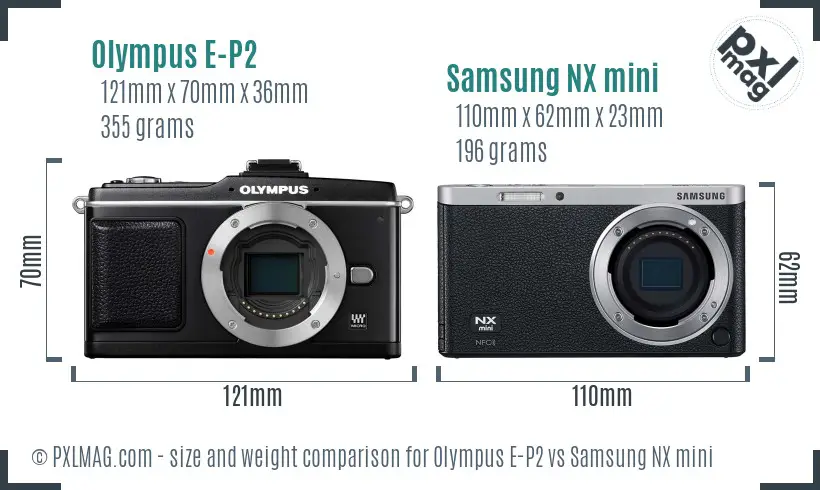 Olympus E-P2 vs Samsung NX mini size comparison